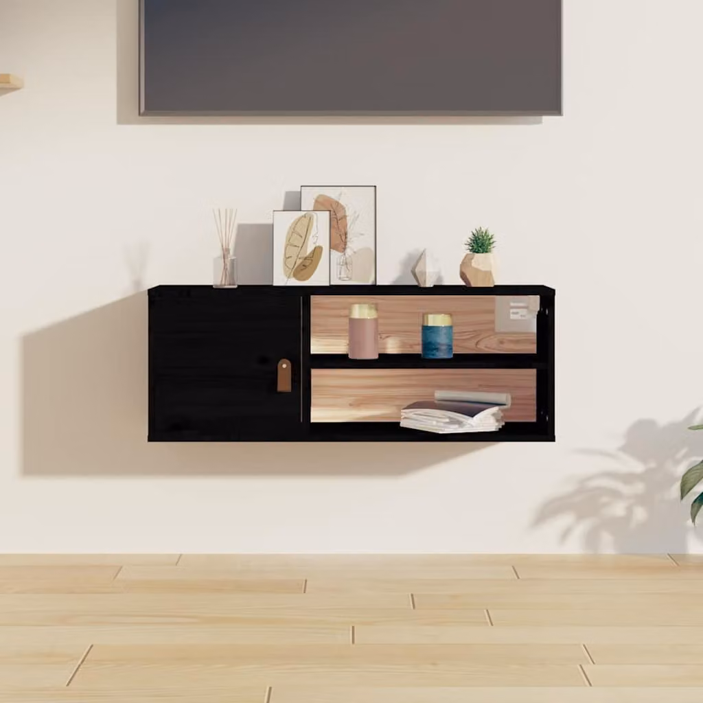 Pensile vidaXL in legno massello di pino nero stile rustico L 80 cm x P 30 cm x H 30 cm