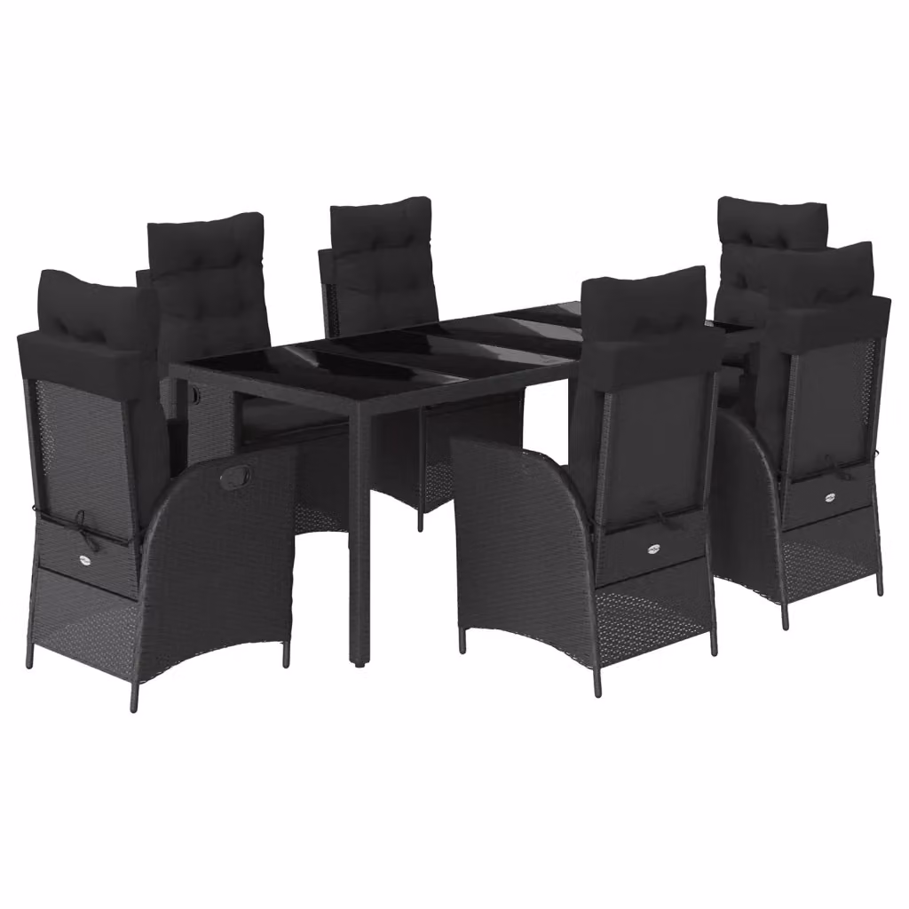 Set da Pranzo da Giardino vidaXL 7 pz in Polyrattan Nero con Piano in Vetro – 2