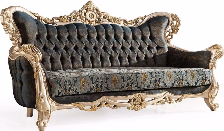Barock Dreisitzer Chesterfield Couch Möbel Sofa Couchen Stoff Gold