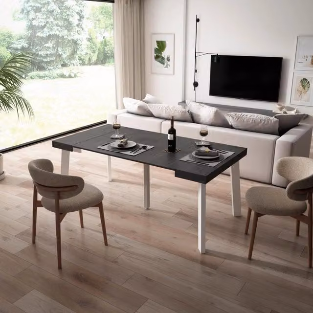 Consolle allungabile, 180x90x73cm, Per 8 persone, Gambe in legno, Nero RF2986