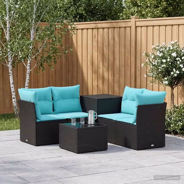 Set di divani 6 pz Nero e Blu 55 x 55 x 37 cm 3447339