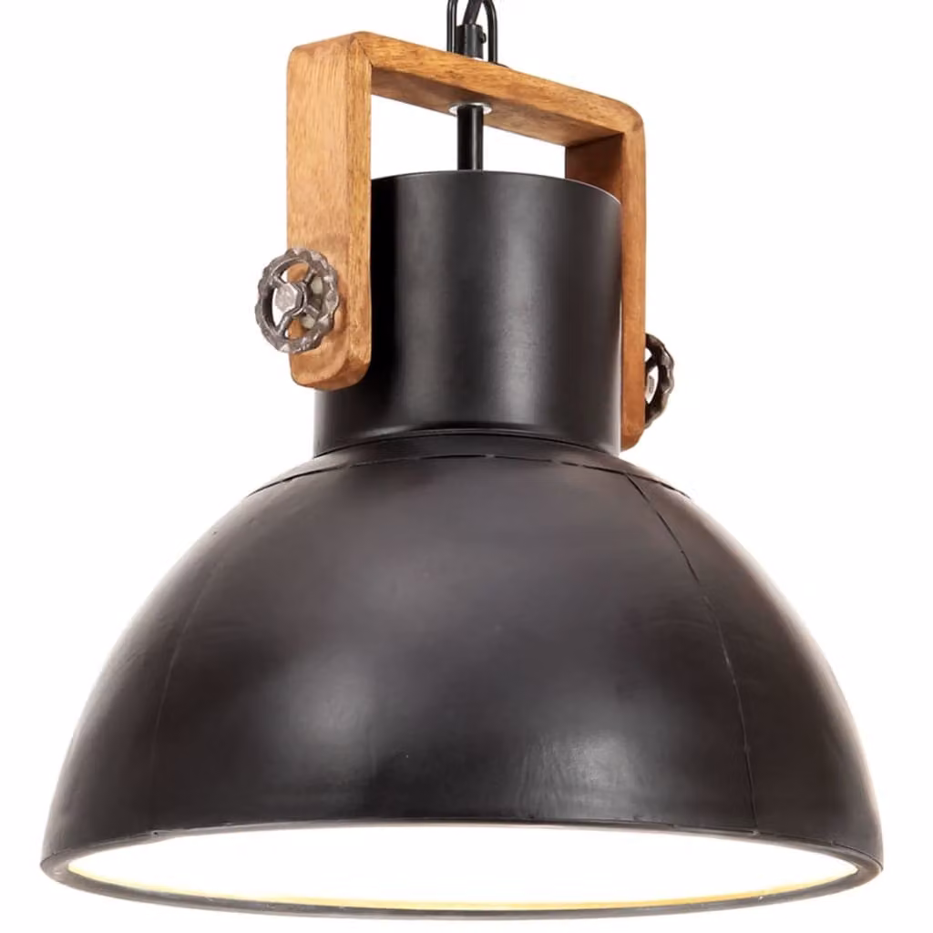 The Living Store Lampada a sospensione stile industriale 25 W Nero Rotonda 30 cm E27