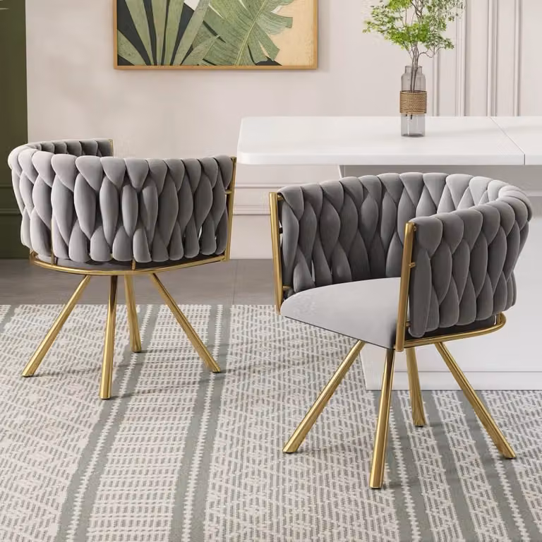 Set da 2 pezzi di sedie da pranzo REDOM girevoli a 360° in velluto grigio e oro, L/P/H: 60,96 x 60,96 x 57,79 cm