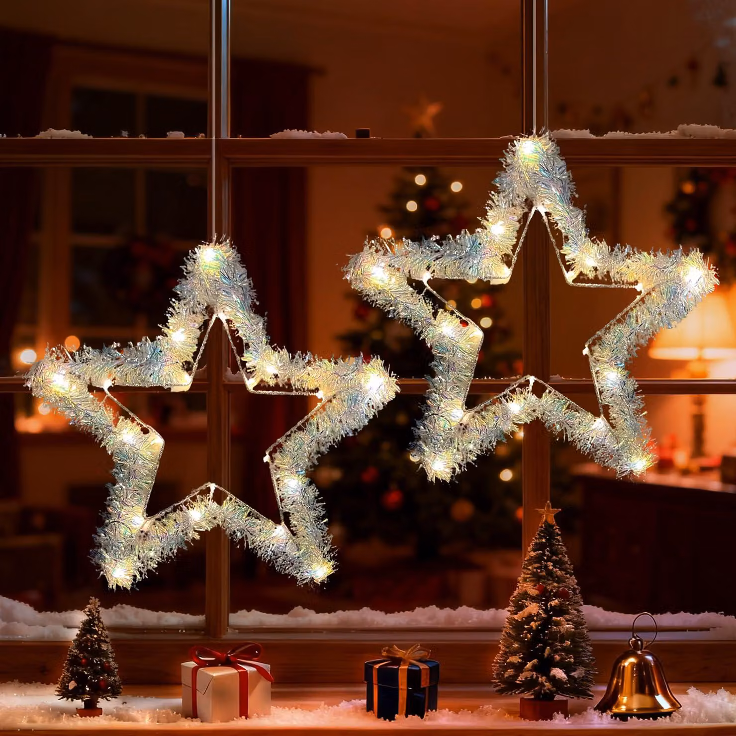 Stelle luminose a LED, decorazioni per finestre, 2 pezzi, stella di Natale, per interni, adatte per camere da letto, balconi