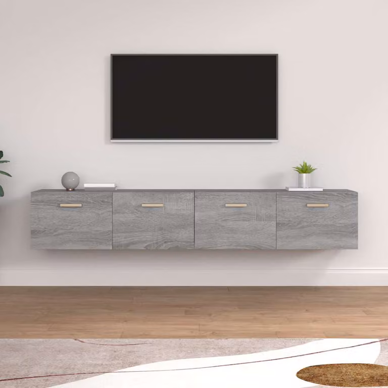 Set di 2 mobili da parete vidaXL in legno e MDF, colore grigio opaco, L 100 x P 36,5 x H 35 cm