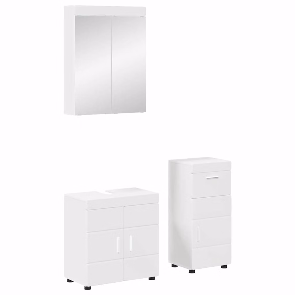 Set di mobili per il bagno vidaXL TULUM composto da mobile lavabo e armadietto con specchio, Bianco e Argento, L/P/H: 60 x 34 x 63 cm