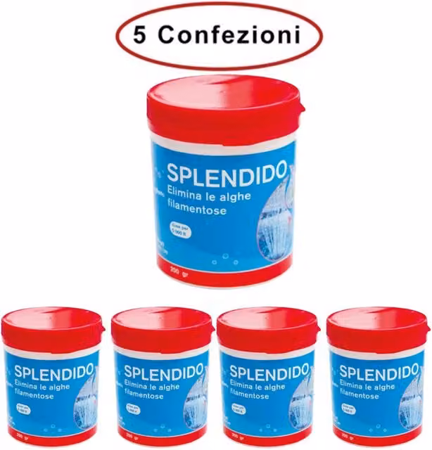 Splendido point antialghe per laghetto 5 confezioni da 200 gr dose totale per 25.000 litri