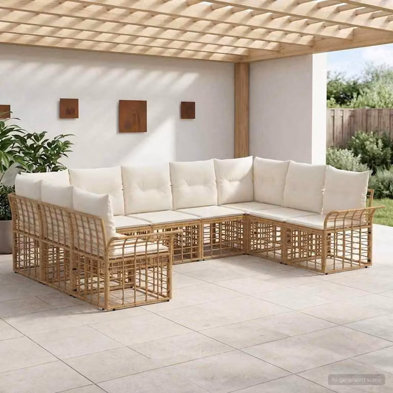 Maison Exclusive - Set da esterno per divano, 9 pezzi. Tessuto in poliestere, colore naturale e crema