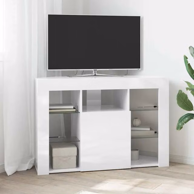 Mobile TV LED-Credenza per TV con LED-Console TV Angolare Bianco ad Alto Lucido 104 x 40 x 68 cm