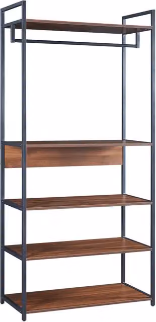 Appendiabiti guardaroba aperto con 4 ripiani in stile industriale, effetto noce e nero, L: 84 cm, H: 180 cm, P: 40 cm – 1