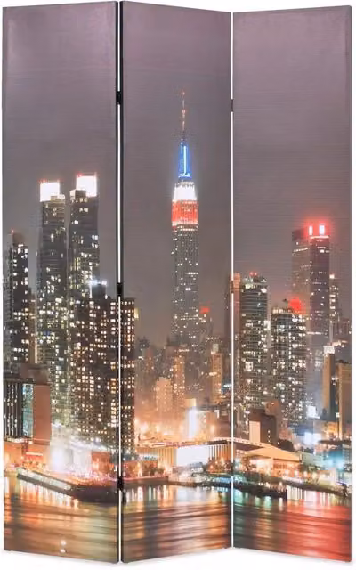 Paravento divisorio pieghevole decorativo con design astratto New York di notte multicolore L: 120 cm, H: 180 cm