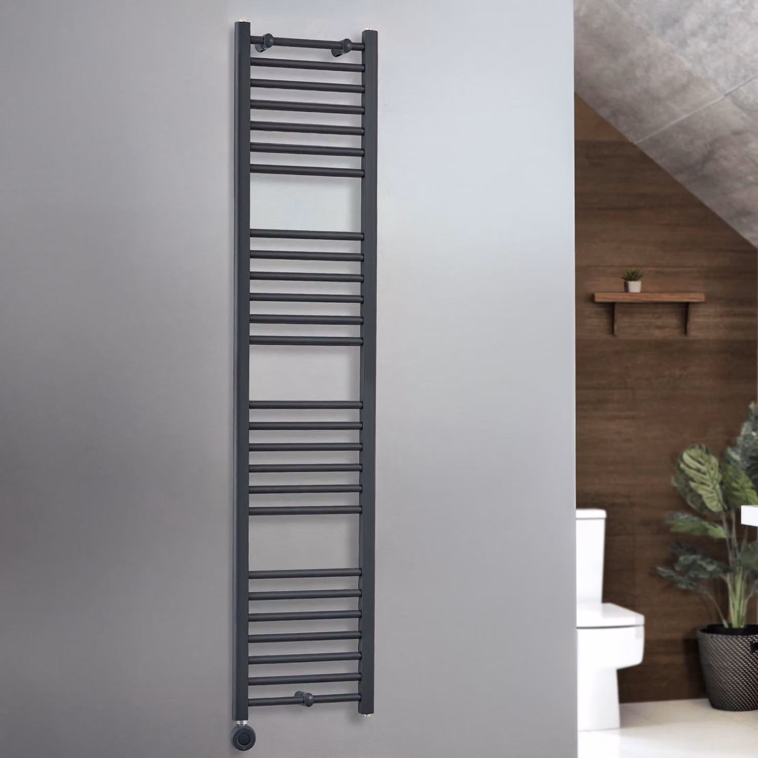 Scaldasalviette Elettrico Artle ECOSO by Hudson Reed Antracite con Elemento Termostatico Wi-Fi Cablato L: 40 cm, H: 180 cm