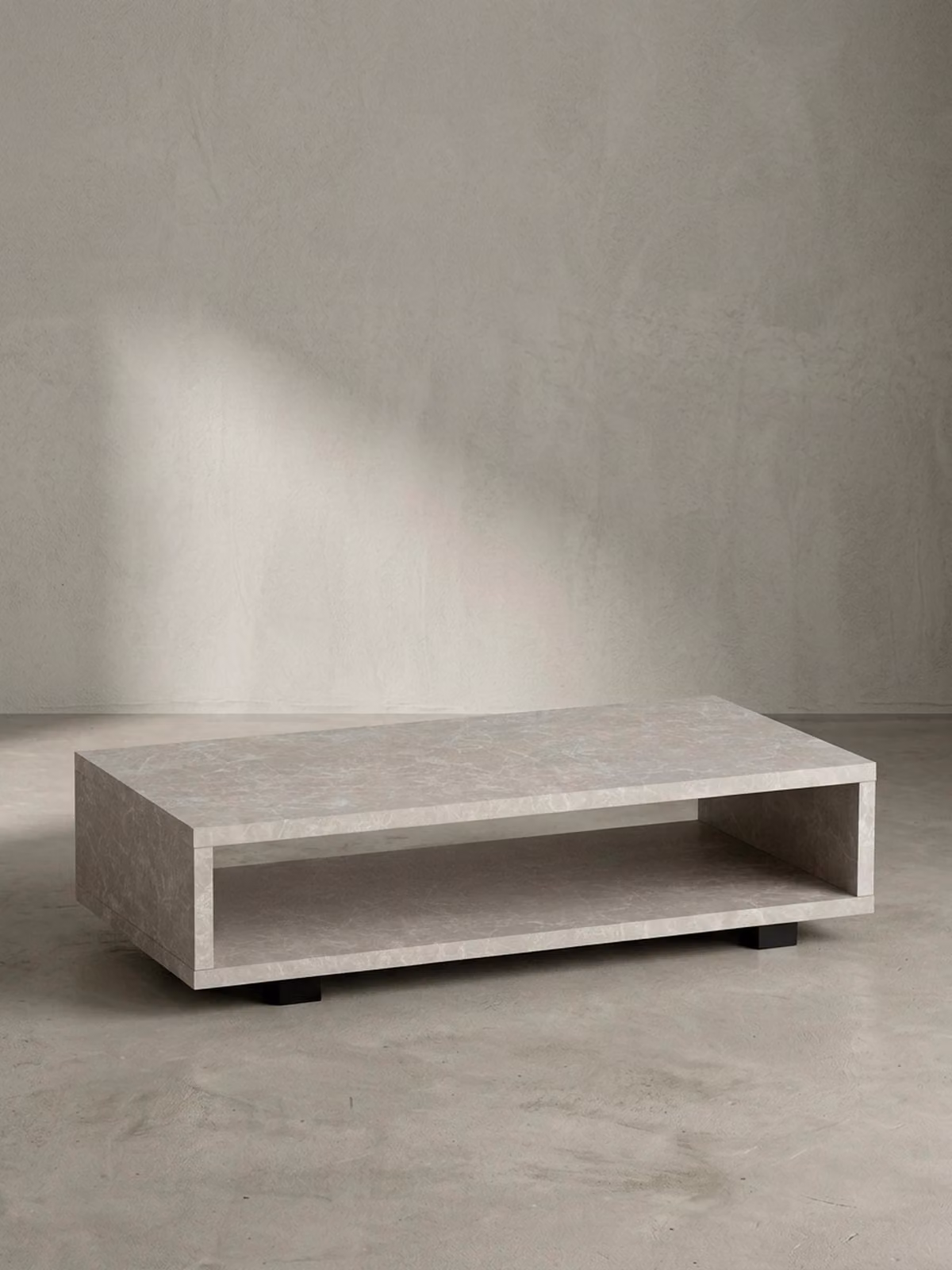 Tavolino da salotto 100x50x25 cm Tavolino da salotto color sabbia effetto pietra Moderno, tavolino da salotto di design Rettangolare con spazio contenitivo, tavolino da salotto Beige Semplice, tavolino da caffè Grande