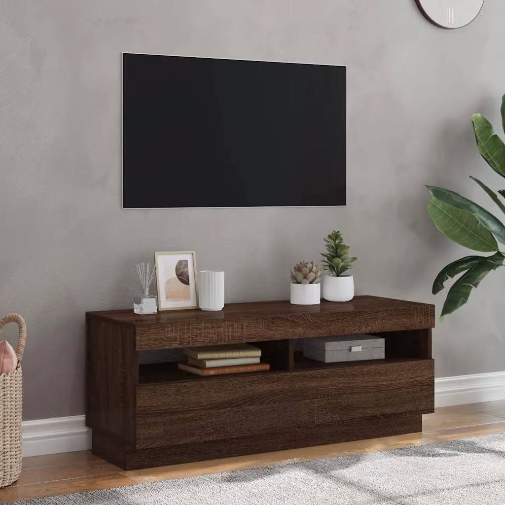 vidaXL Mobile Porta TV Moderno con Luci LED Integrate in Rovere Marrone L: 100 cm, P: 35 cm, H: 40 cm