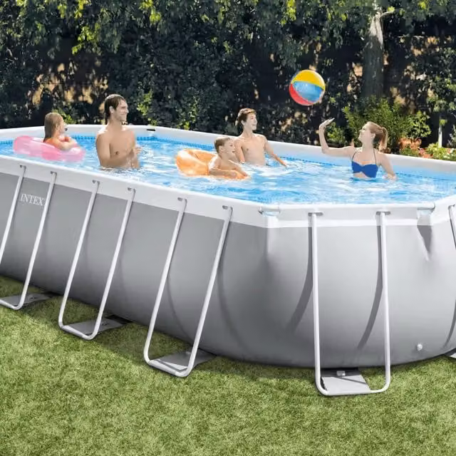 Piscina Ovale Intex Prism Frame con Telaio in Acciaio Grigio L: 610 cm, P: 305 cm, H: 122 cm