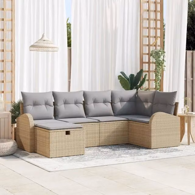 Set Divano da Giardino 6 pz Beige polyrattan 3360411