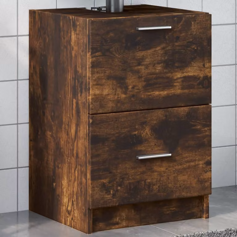 Mobile Lavabo Moderno vidaXL in Legno Rovere Fumo Marrone con Cassetti e Ante, Sospeso per Bagno, L 80 x P 33 x H 60 cm