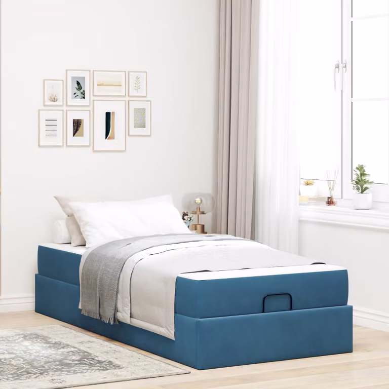 vidaXL Letto con Materasso in Velluto Blu con Cassetti L/P: 100 x 200 cm