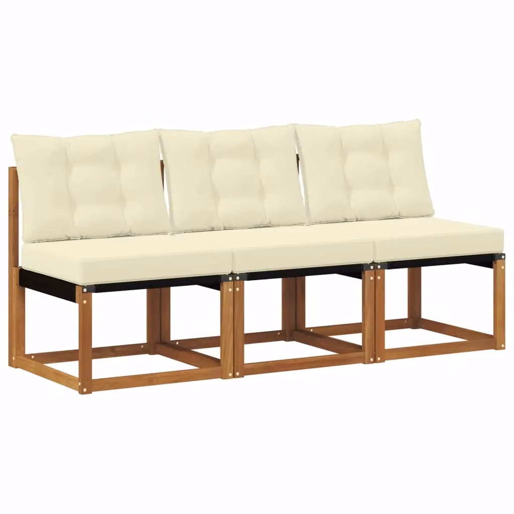 Divano modulare da esterno beige con struttura in legno di acacia e rivestimento in tessuto, set di 3 pezzi centrali per giardino, balcone o terrazza – 2