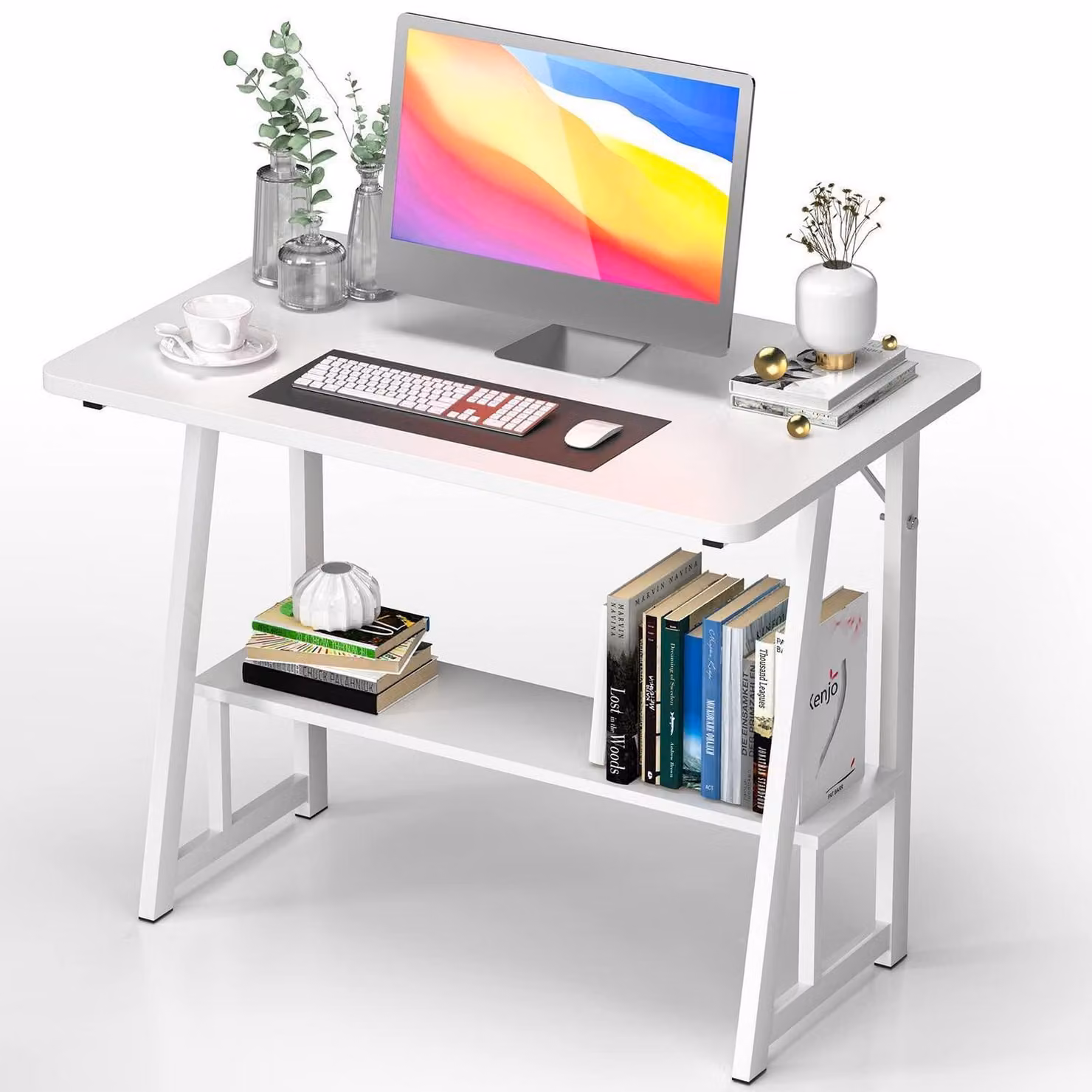 Scrivania per computer con 1 ripiano, dimensioni 80x50x73 cm, colore bianco