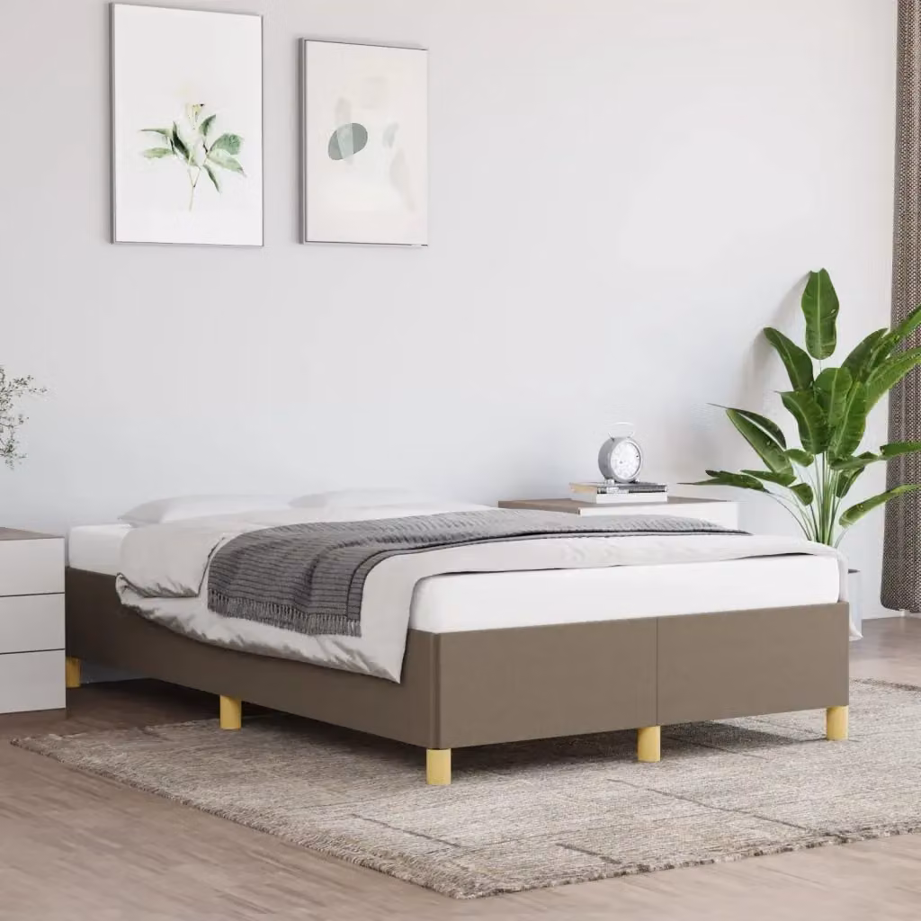 Letto matrimoniale moderno in tessuto color tortora con struttura a doghe fisse L/P/H: 120 x 200 x 35 cm – 2