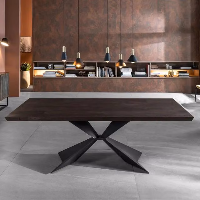 Tavolo da pranzo allungabile Taurus Duzzle in legno impiallacciato rovere termocotto, colore marrone e nero, L: 160-240 cm, P: 90 cm, H: 76 cm – 1