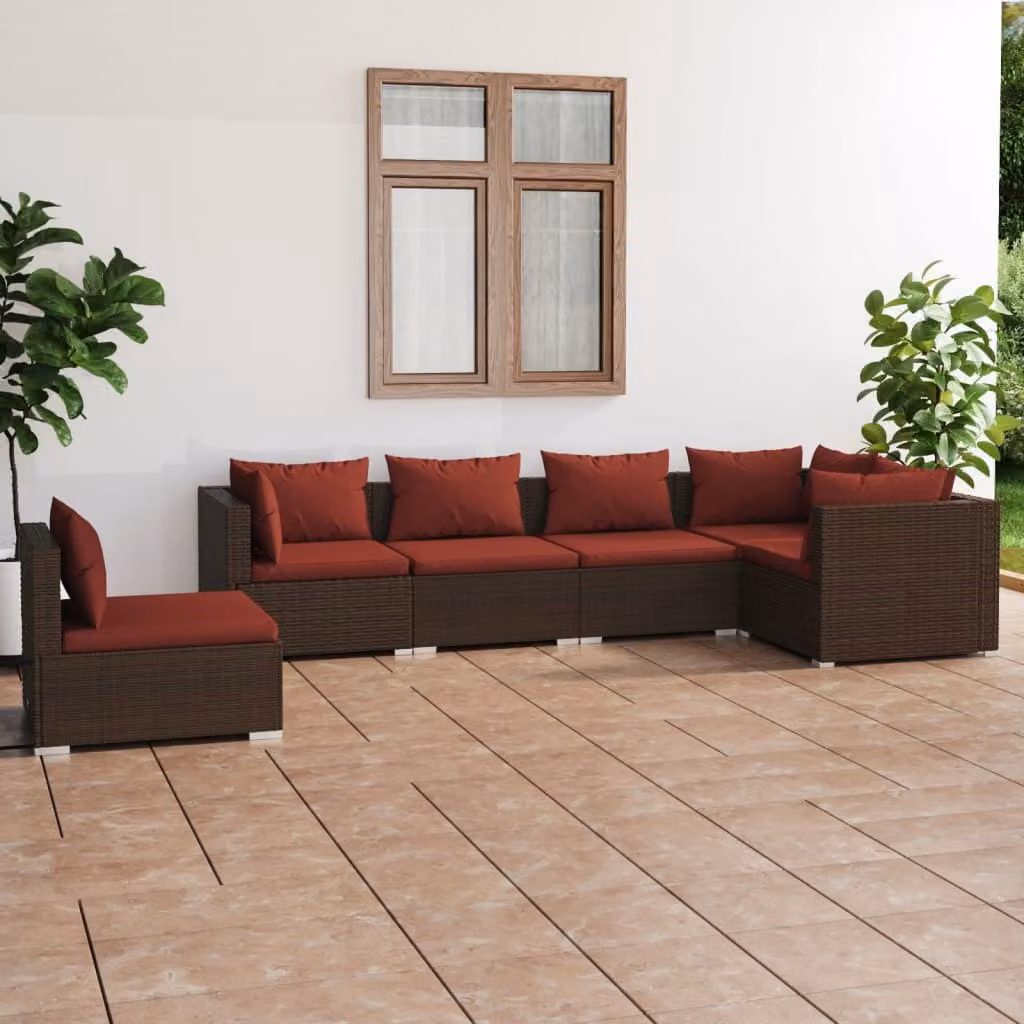 Maison Exclusive - Set da giardino 6 pezzi con cuscini in polyrattan marrone