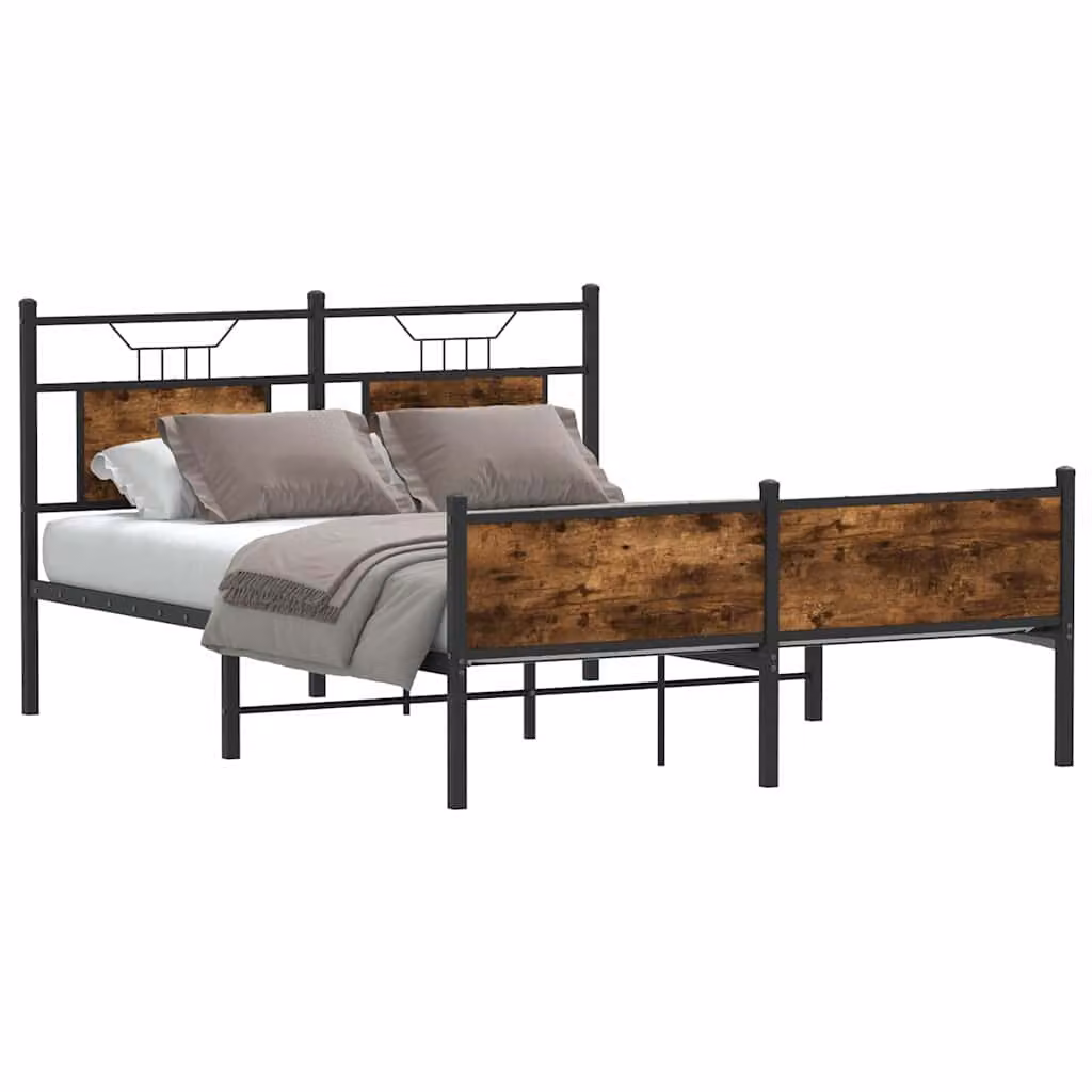 vidaXL Giroletto senza Materasso in Rovere Fumo e Metallo L/P/H: 200 x 140 x 76,7 cm