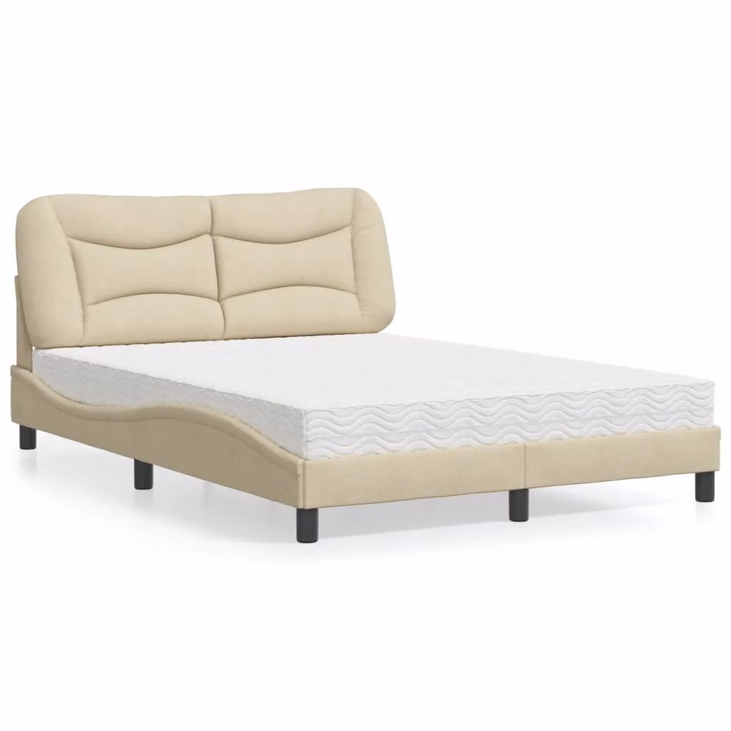 Letto con Materasso Hvar vidaXL in Tessuto Beige e Bianco L/P/H: 140 x 200 cm