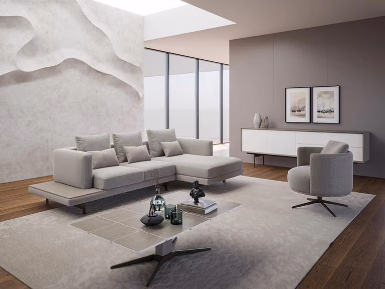 Wohnzimmer Sofagarnitur Ecksofa L-Form Sessel Luxus Holz Couchtisch