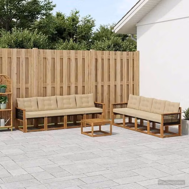Set di divani da esterno 9 pz Naturale e Beige 3381857