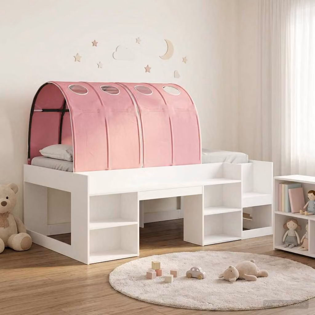 Letto per bambini con struttura a casetta e tunnel vidaXL, Bianco e Rosa, L/P/H: 190 x 90 x 118,5 cm