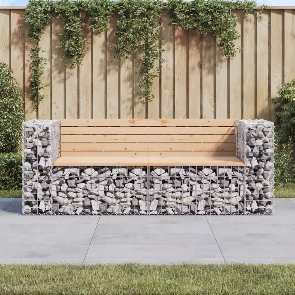 The Living Store Panca da giardino Gabion 184x71x65,5 cm in legno di pino massiccio