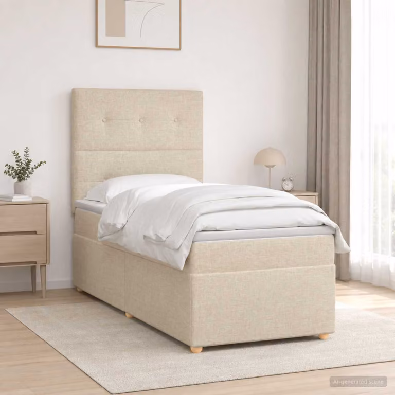 Letto box spring con materasso vidaXL in tessuto beige con base contenitore e porta USB L/P: 90 x 190 cm