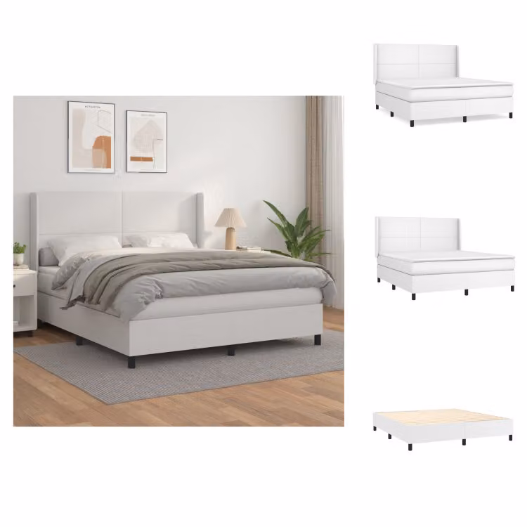 vidaXL Letto a molle con materasso bianco 160x200 cm in Pelle finta - Letti & strutture letto