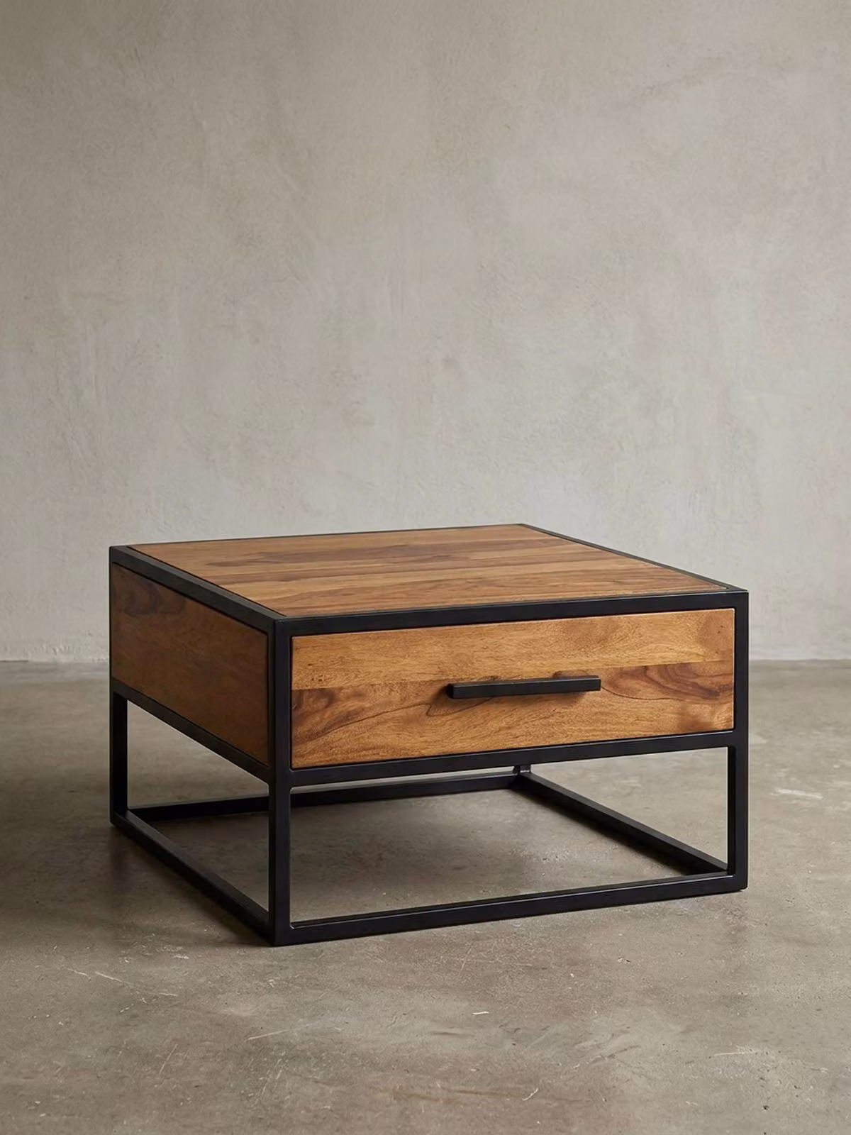 Tavolino WL5.623 in legno massello / metallo Tavolino da salotto 65x38x65cm, tavolino da salotto di design Sheesham, tavolino da salotto Industrial marrone, tavolino da caffè di design in legno massello, tavolino da salotto