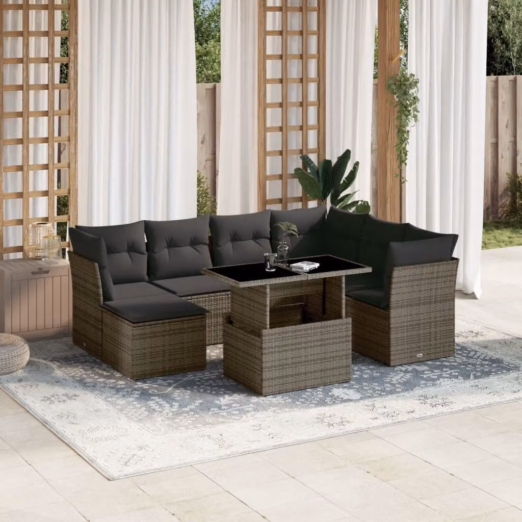 vidaXL Set Divano da Giardino 8 pz a Forma a L con Cuscini Grigio in Polyrattan e Acciaio – 1