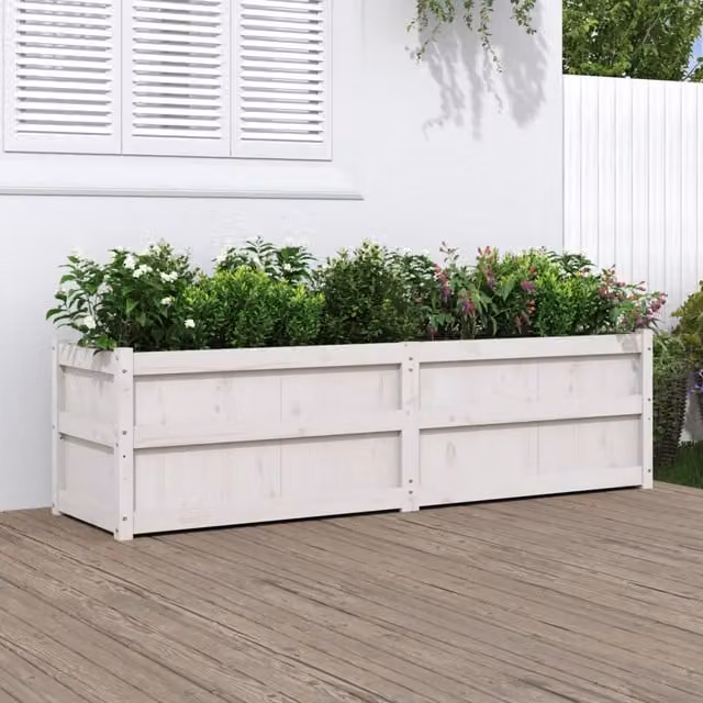 Fioriera da giardino bianca in legno di pino massello vidaXL L/P/H: 180 x 50 x 50 cm – 1