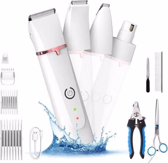 Tosatrice professionale 4 in 1 per animali, silenziosa e a batteria
