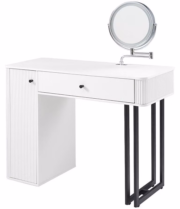 Comò con grande specchio e cassetto, moderno tavolino da trucco in legno per la camera da letto