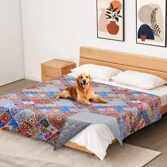 Ibenzoa® Coperta impermeabile e reversibile per animali domestici, 208 x 132 cm – tripla protezione contro l'acqua, quattro strati, lavabile, design bohémien colorato, ideale per divano e letto