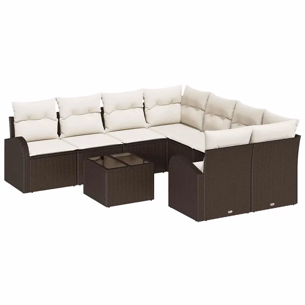 Set Divano da Giardino a L vidaXL 9 pz in Polyrattan Marrone con Cuscini e Tavolino – 2