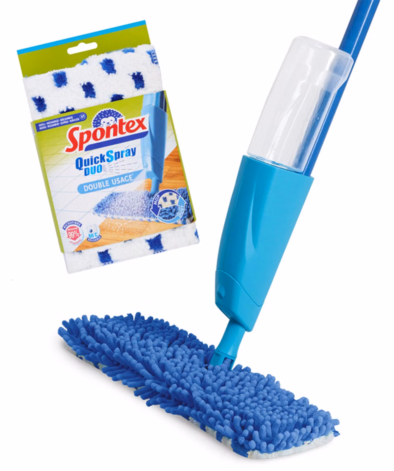 Spazzolone a secco Quick Spray Duo con panni in microfibra, testina reversibile