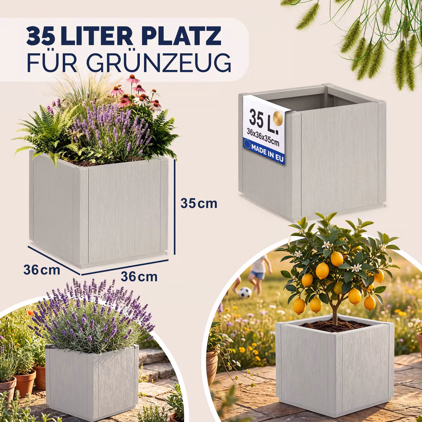 Vaso da giardino Casaria Ethica in plastica antracite H: 80 cm, L: 36 cm, P: 36 cm – 2