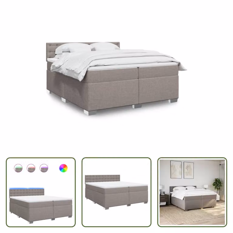 The Living Store Letto a molle con materasso Taupe 200x200 cm in tessuto