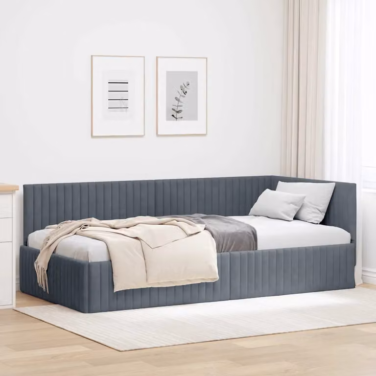 Cornice del letto ad angolo vidaXL in velluto grigio, L/P/H: 200 x 100 x 72 cm