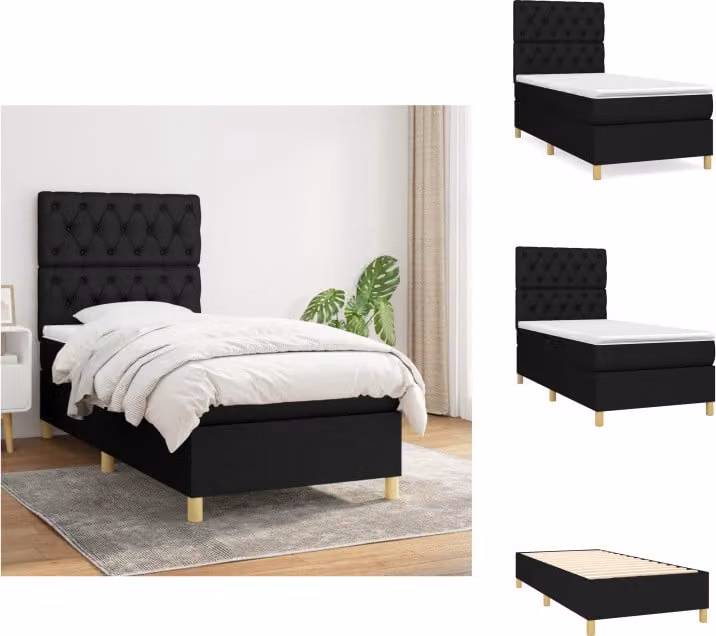 vidaXL Letto a molle con materasso nero 80x200 cm in tessuto - Letti e strutture letto