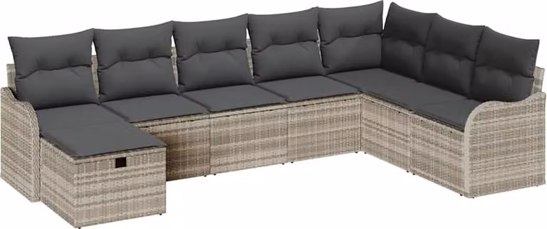 Set Divano da Giardino 8 pcs Grigio chiaro Poly Rattan