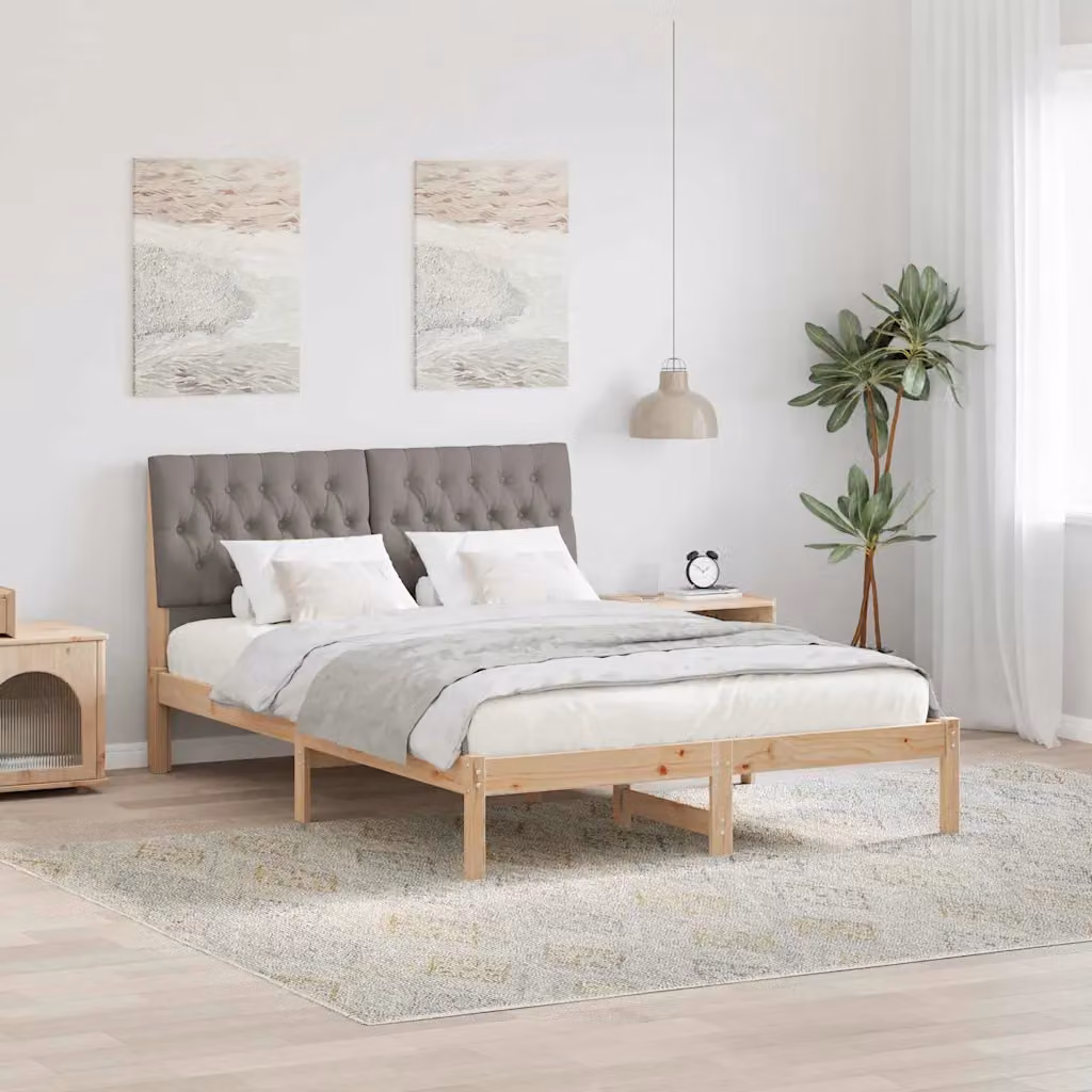 Letto moderno vidaXL con testiera rivestita in tessuto e struttura in legno di pino, Marrone/Grigio, 150 x 200 cm – 1