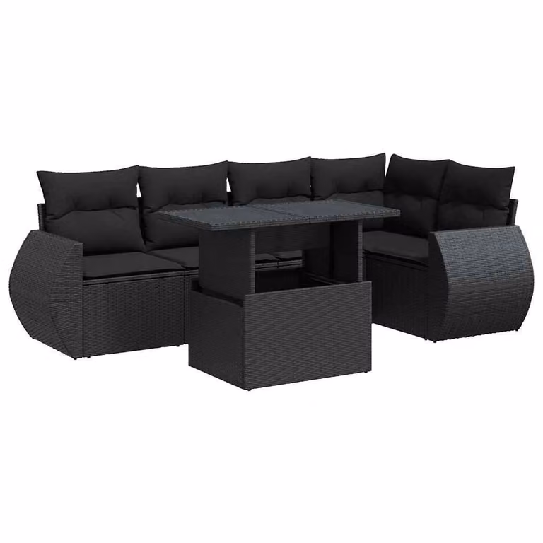 Set Divano da Giardino 6 pz con Cuscini Nero in Polyrattan